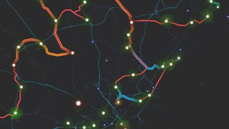 Una mappa delle linee di trasmissione delle sottostazioni elettriche a Boston