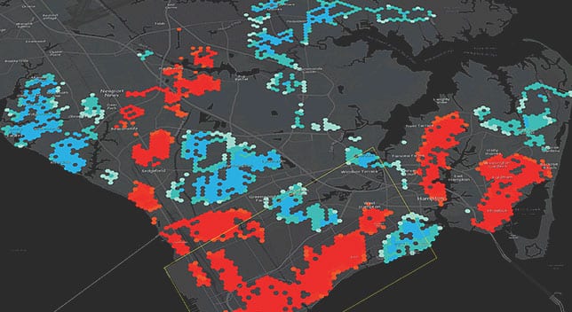 Mappa degli hotspot dei dispositivi IoT in Virginia