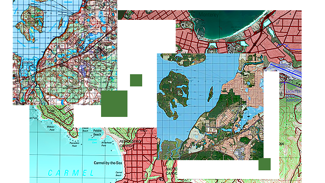 Una mappa topografica creata utilizzando ArcGIS Defense Mapping La mappa mostra diverse feature geografiche come le strade, l'oceano, il fiume, o terreni e i punti d'interesse.