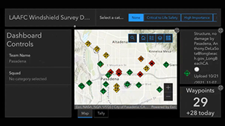 Un dashboard mappa che visualizza i dati dei rilevamenti dei parabrezza con una mappa colorata e diversi elenchi di dati