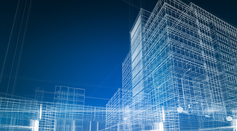 Un modello mesh 3D digitale di un edificio a più piani