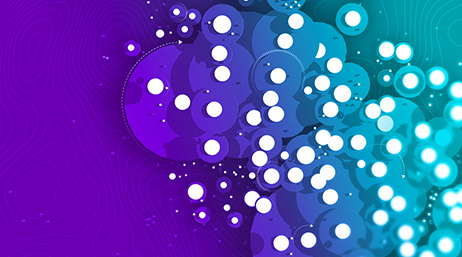 Un motivo astratto di punti bianchi sparsi su uno sfondo fluido blu e viola