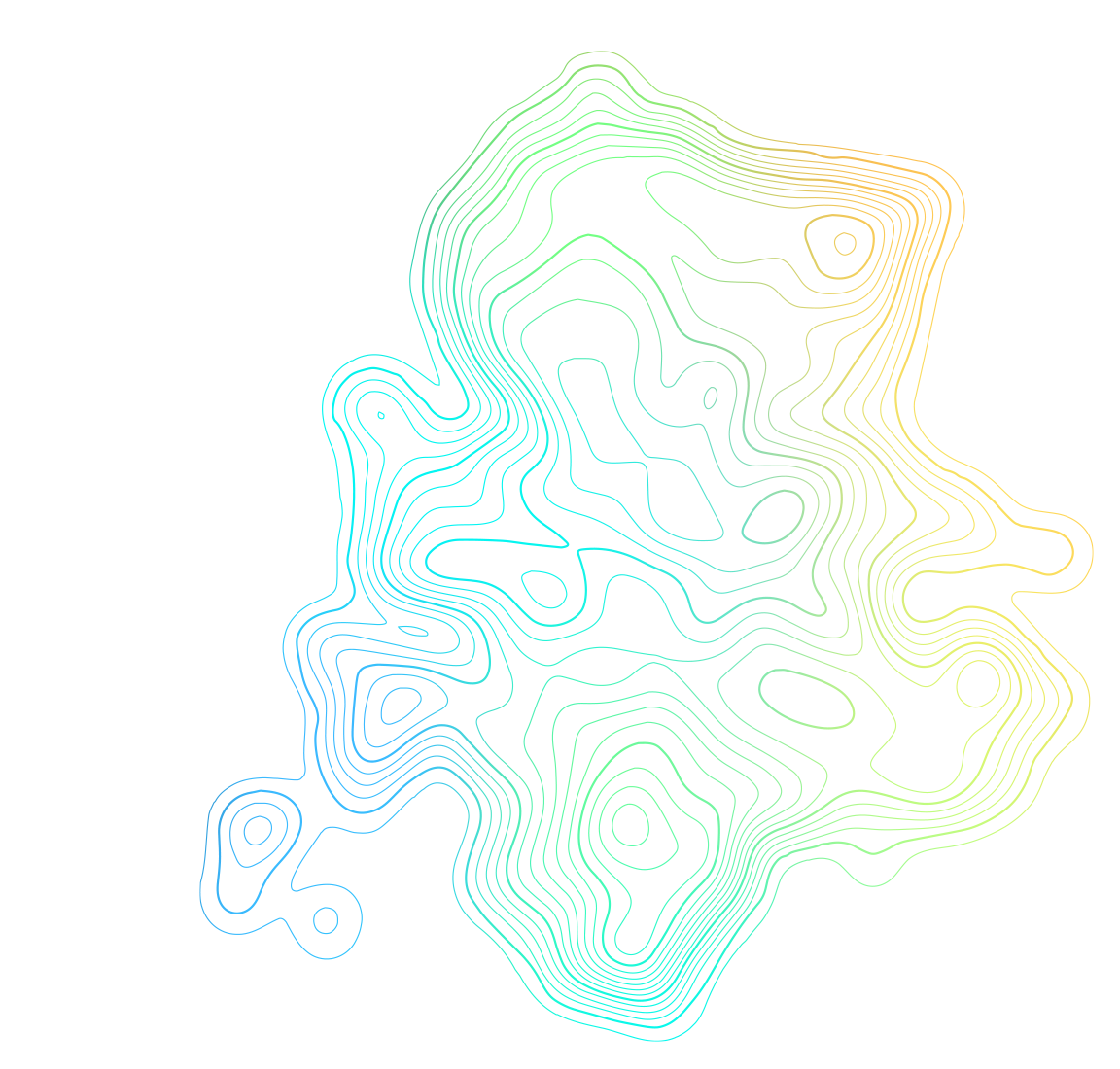 Abstract topographic map design with gradient colors transitioning from blue to yellow. 