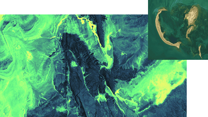 A composite image combining satellite imagery, topographic lines, and a dark background, creating an abstract representation of a geographical area