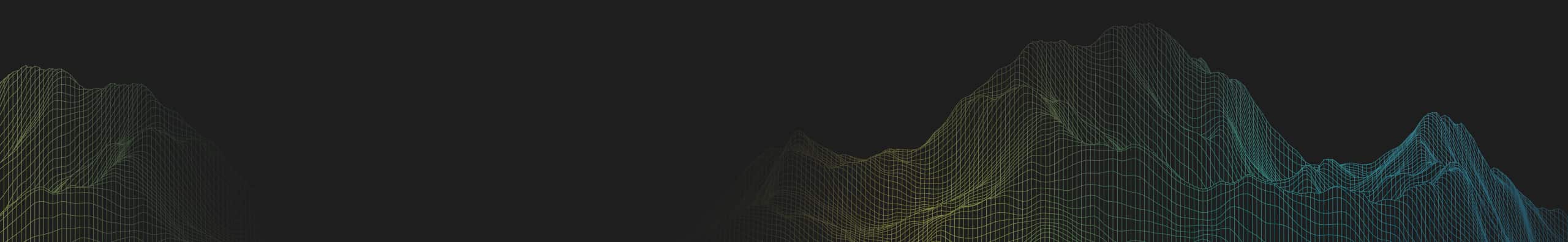 A stylized digital representation of a landscape featuring gradient-colored lines forming peaks and valleys.