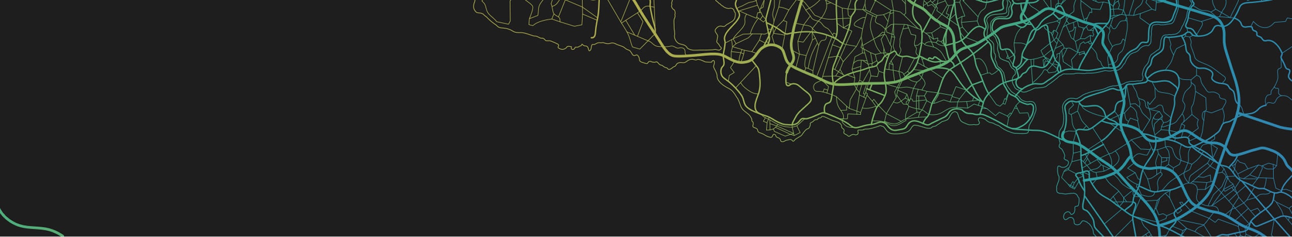 An abstract visualization of map-like lines in gradient colors on a black background. 