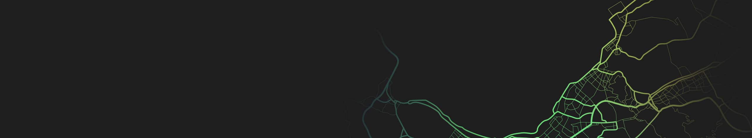 An abstract visualization of map-like lines in green and yellow hues against a dark black background. 