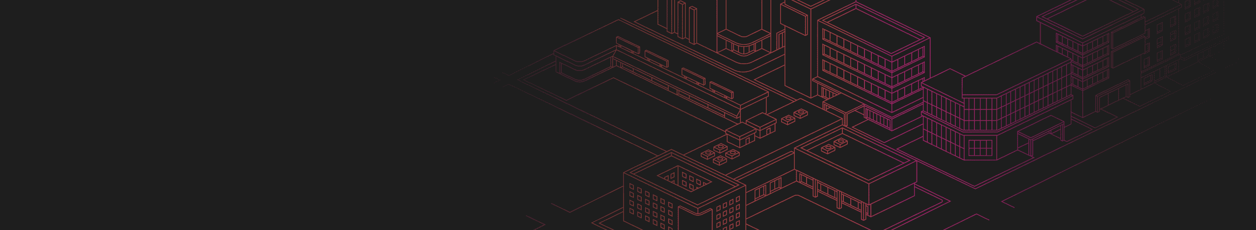 A modern abstract illustration featuring a cityscape with geometric building outlines.
