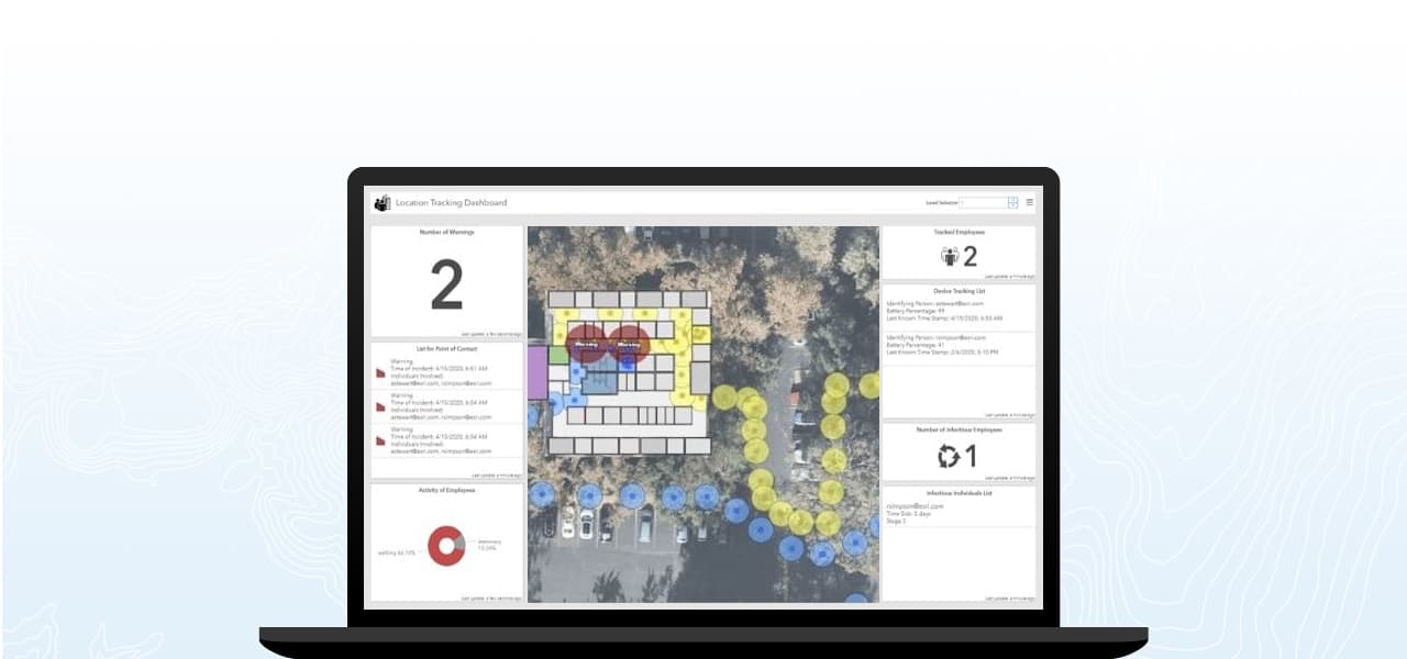 Location tracking dashboard displaying facility statistics and walkways