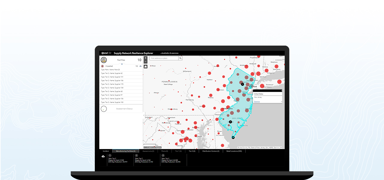 Map of locations in a supply chain